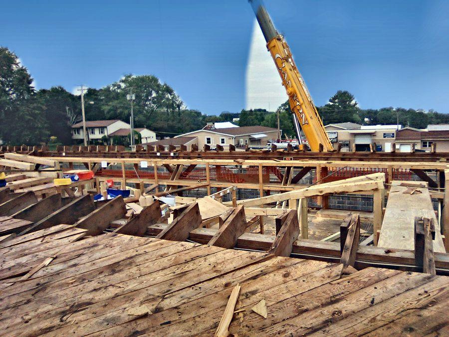 Trusses set and roof structure rebuilt